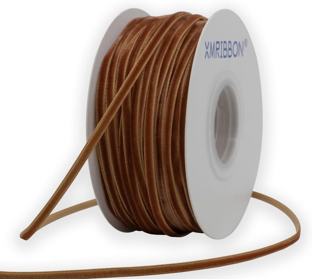 1/8 Inch Copper Velvet Ribbon Narrow Velvet Ribbon Vintage Thin Ribbon for Wedding Invitations, Gift Wrapping, and Party Favour Boxes, 50 Yards Roll