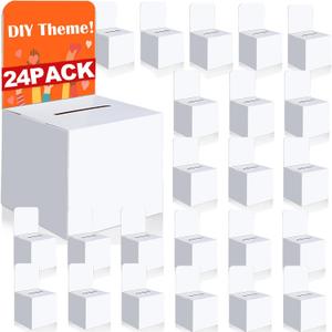 24 Pcs Ballot Boxes Suggestion Boxes Donation Box for Fundraising, Cardboard Raffle Box with Slot and Removable Header for Collecting Business Card Voting Contest, Valentine Boxes for Kids (White)