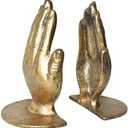 JUCONSIN Hands Bookends, Prayer Hand Decorative Bookends Unique Gold Book Ends Heavy Duty Cast Iron Bookends for Shelves Decorative