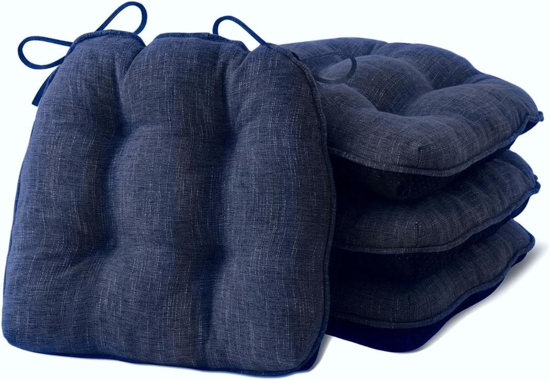 Chair Cushions for Dining Chairs Set of 4, Kitchen Chair Cushions, Chair Pads with Ties and Non Slip Backing, Tufted Memory Foam Seat Cushion 4 Pack, 15.5" x 15.5" x 4", Navy (4 Pack (15.5x15.5))