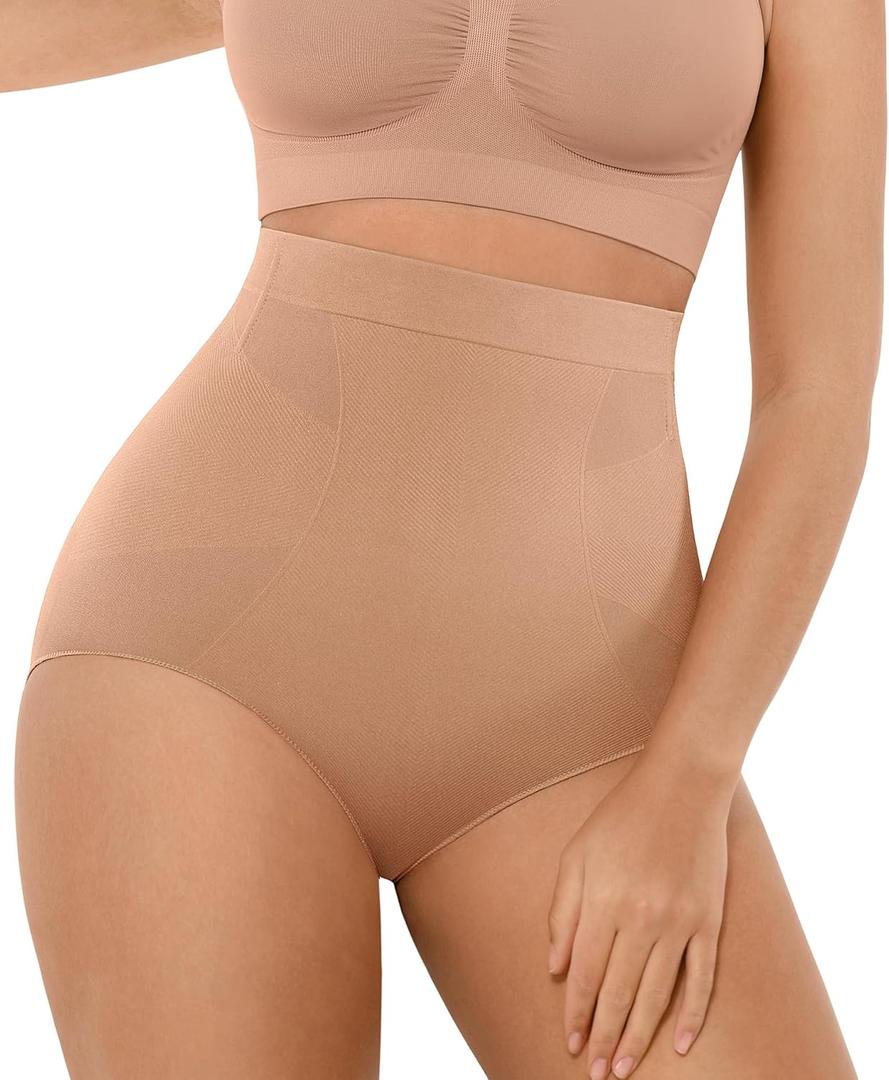 FeelinGirl Body Shaper Tummy Control Shapewear Underwear High Waisted Sculpting Briefs Panty Girdle (X-Small-Small, Light Brown)