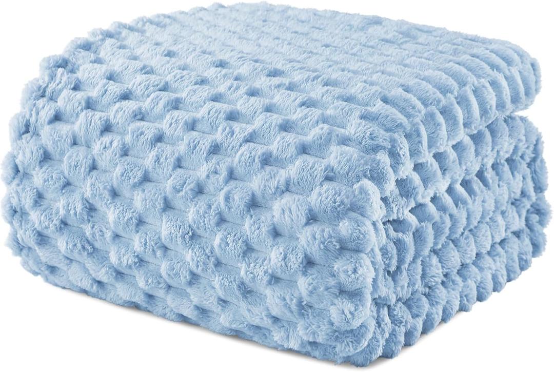 Exclusivo Mezcla Fleece Queen Blanket for Bed, Extra Large Fuzzy Stone Blue Bed Blankets, Soft Cozy Plush Sofa Throws for All Seasons, 90x90 Inches