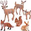 MEMOVAN Forest Animals Figures 6pcs Woodland Creatures Figurines Miniature Animals Toys Cake Toppers with Deer Family Fox Rabbit Squirrel Woodland Forest Themed Party Christmas Display
