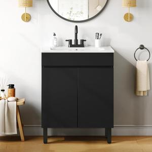 YITAHOME 24 Inch Bathroom Vanity with Sink, Bathroom Cabinet Vanity for Small Space, Freestanding Storage Bathroom Vanity with 2 Soft Closing Cabinets, Black