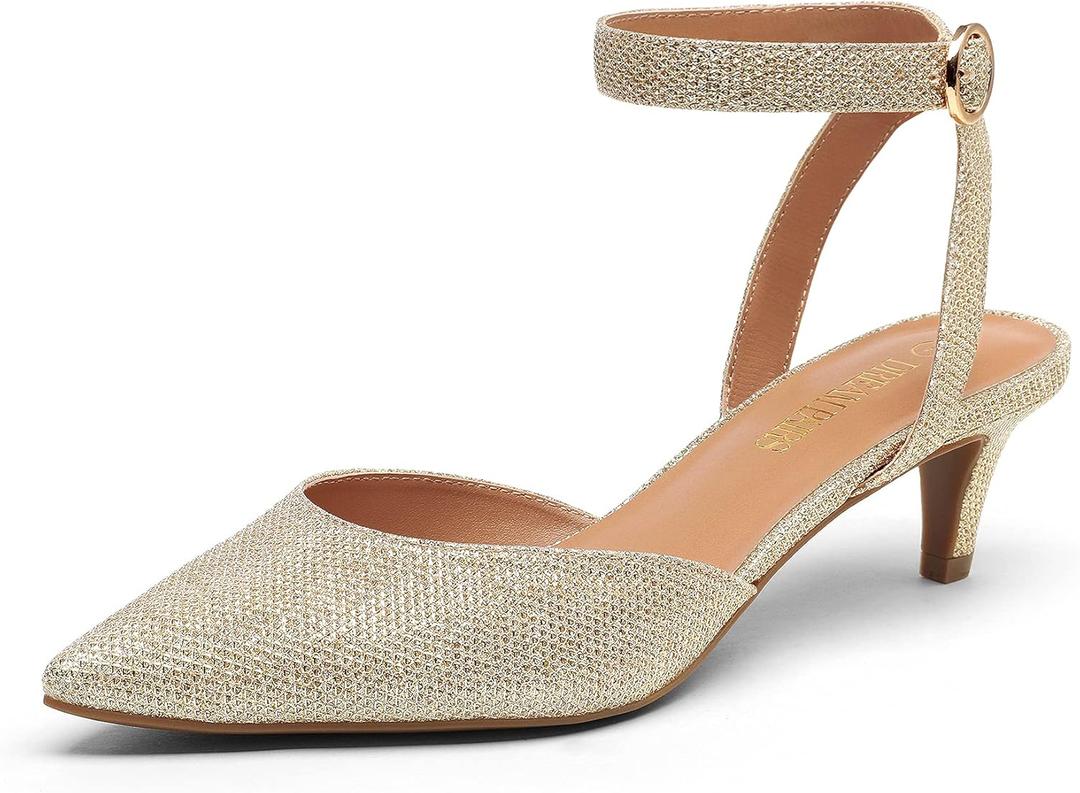 DREAM PAIRS Kitten Heels for Women Low Heel Dress Shoes Wedding Dress Closed Toe Pump Shoes Luna (6.5, Gold/Glitter)