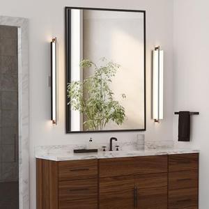 Black 20x30 Inch Metal Framed Mirror for Wall, Large Rounded Rectangle Mirror, Anti-Rust, Tempered Glass, Hangs Horizontally or Vertically