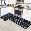 Kitchen Rug Sets of 2 Piece Non Slip Kitchen Rugs and Mats Washable Kitchen Mats for Floor Kitchen Carpet Runner Rugs Decor for Laundry Bathroom Living Room,Black Kitchen Rules 20"x 59"+20"x 32"