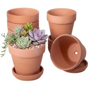 4 Inch Round Terracotta Pots, 6 Pcs Planters Pots with Drainage Holes and Saucer for Indoor Outdoor Gardening, Flower