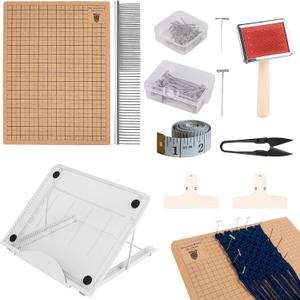 AIIQESBT 108 Pcs Macrame Board Set, 12''  16'' Wood Macrame Board Stand with Metal Adjustable Holder for Braiding Cording Bracelet Creating