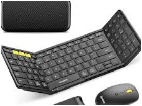 Samsers Foldable Keyboard and Mouse, Folding Bluetooth Keyboard Mouse Combo with Backlight, 2.4G + BT5.0 x 2, Full Size Travel Keyboard & Portable Wireless Mouse for Windows/Android/iOS/Mac OS, Black