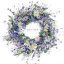 28 Inch Large Summer Wreaths for Front Door Summer Door Wreath Spring Floral Wreath with White Sunflower Lanvender Wildflowers for Indoors Outdoor Home Decorations