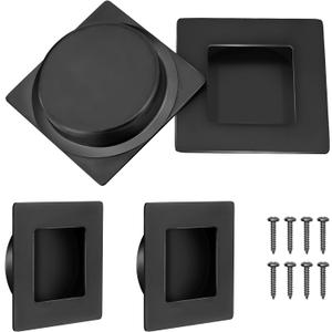 2-3/4 Inch Recessed Finger Flush Pulls for Pocket and Sliding Closet Doors, Matte Black Stainless Steel Square Handle, Barn Door Hardware (4 Pack)