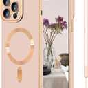 iPhone 15 Pro Max Case,iPhone 15 Pro Max Phone Case[Compatible with MagSafe] Magnetic Slim Thin Lanyard Wrist Strap Plating Shockproof Protective Phone Cover for iPhone 15 Pro Max 6.7", Pink