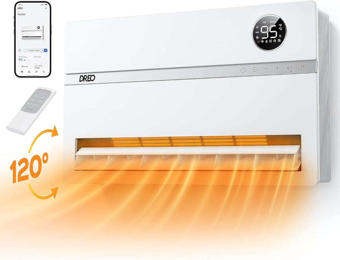 Dreo Smart Wall Heater, Electric Space Heater for Bedroom 1500W, 120 Vertical Oscillation, Adjustable Thermostat, Remote Control, 24H Timer, Easy-Mount Heater for Indoor Use, Works with Alexa, WH719S (White)