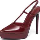 NEWBELLA Women's Patent Leather Platform Pumps Stiletto Heels Slingback Sandals with Ankle Strap-Pointed Toe High Heels