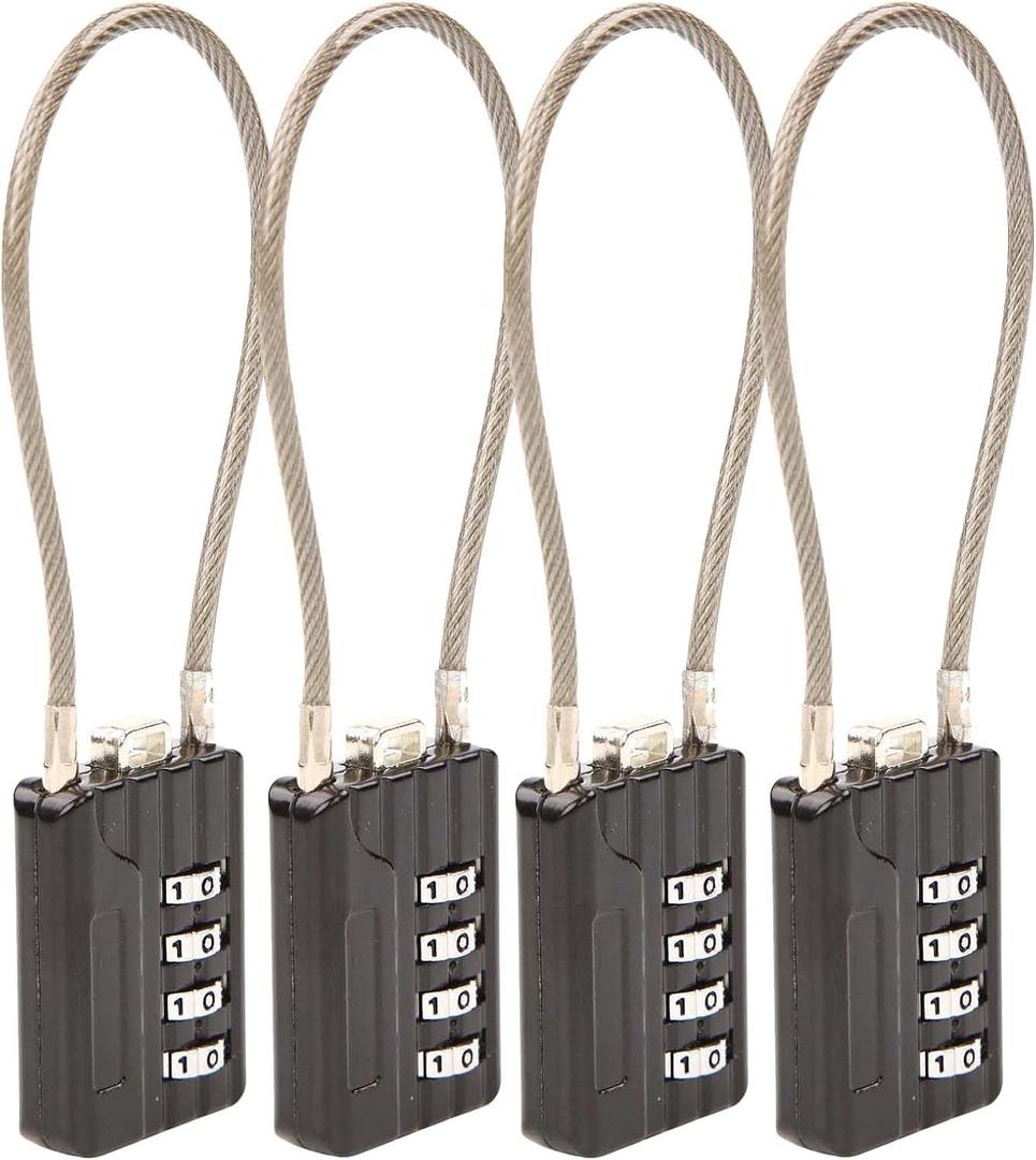 SEPOX Compact Design Resettable Combination Padlock 4 Digit, 30mm 1-3/16" Width Body, Extra Long 16cm Cable Lock for Suitcase, Travel, Gym Lockers, Helmet, Cabinets, Case, Fence, Pack of 4 Black