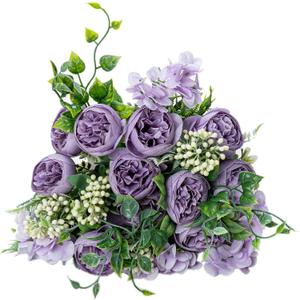 KAOYOO 4 PCS Artificial Peony Bouquet Short Stem for DIY Wedding Decoration Bridal Bouquet Home Decorations(Purple 4-PCS)