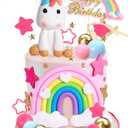 Unicorn Cake Topper, Cake Decorations with Rainbow Stars Balls Happy Birthday Cake Decorations for Boys Girls Kids Birthday Party Baby Shower Supplies