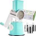 Manual Rotary Cheese Grater Round Vegetable Potato Carrot 3 Interchangeable Cheese Grater Mandoline Slicer with Power Suction Base "Blue"