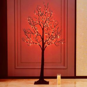 Birchlitland Halloween Tree with Lights 150 Orange Fairy Lights, 4TF Tell Black Glittered Tree Lights Pull in for Indoor and Outdoor Halloween Party Decoration