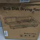 MAJALiS Dish Drying Rack Over The Sink, Expandable Stainless Steel Dish Drainer for Small Kitchen Counter Space Saving, RV Compact Plate Strainer In Silver Metal with Hanging Adjustable Utensil Holder