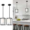 Black Pendant Lights Kitchen Island 2 Pack, Modern Small Lantern Kitchen Pendant Lighting Over Island, Farmhouse Kitchen Island Lights Ceiling Hanging, Industrial Cage Pendant Light Fixtures