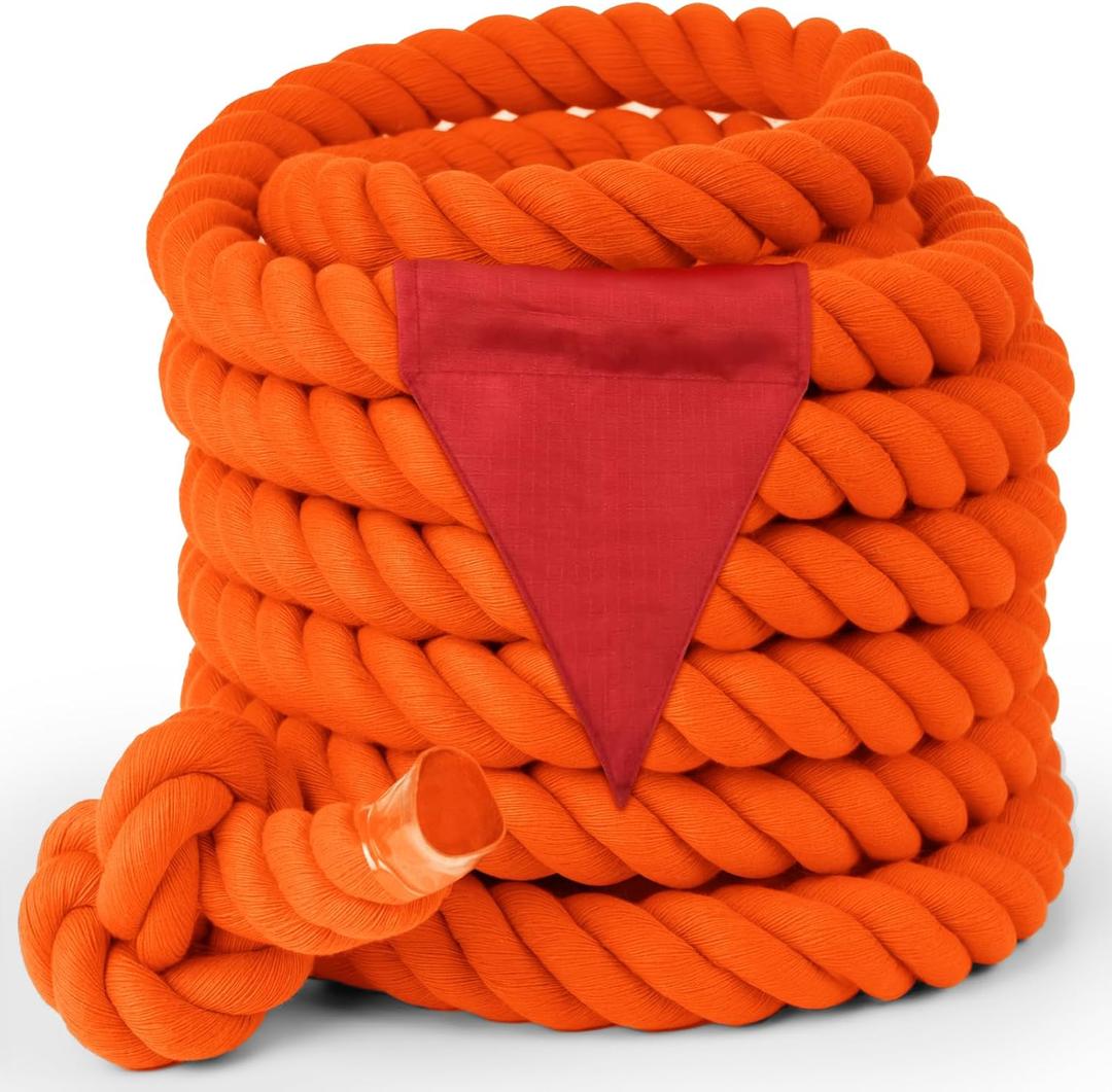 Field Day Tug of War Rope with Flag for Kids and Adults, Family Reunion Birthday Party Games, Summer Outside Lawn Games, Camping Picnic Carnival Games for Team Building Activities, Orange 60FT