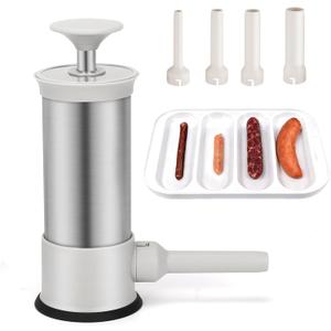 Manual Sausage Stuffers, 2.2-Pound Household Vertical Sausage Makers with 4 Stuffing Nozzles for Homemade Sausage, Faster Ground Meat Filling, Whtie