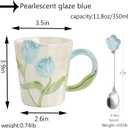 DTIUYIOP] Floral Ceramic Coffee Mug 12 Oz, Cute Flower Tea Cup with Handle for Women, Girly Mug Gift for Christmas Birthday, Home Office Drinkwareblue