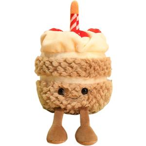 11-Inch Birthday Cake Plush Cute Cake Pillow Stuffed Animals Funny Soft Food Plushies Toy for Gifts for Kids Birthday (Khaki)