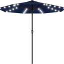 AreShark 11FT Large Patio Umbrella with Solar Lights, Lighted Solar Umbrella with Crank, Outdoor Table Market Umbrellas for Garden, Deck, Backyard, Pool and Beach, Navy