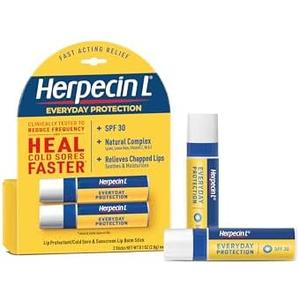 Herpecin L Lip Balm Stick with SPF30 and Lysine; Protects & Treats Cold Sores & Fever Blisters, Chapped Lips, 0.1oz - 2 Pack
