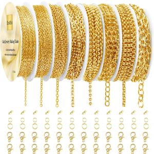 Ecoofor Gold Necklace Chains for Jewelry Making, 62.3 Feet 8 Rolls Jewelry Chains for DIY Necklace Bracelet Jewelry Making with Jump Rings/Lobster Clasps/Connectors