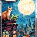 for iPhone 12 mini Case, Starry Night Cats on Rooftop Pattern, Military-Grade Drop Protection, Magical Fantasy Soft Slim TPU Protective & Camera Protection for Women & Girls (CatGlass)