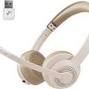 Wireless Headset with AI Noise Cancelling Microphone Bluetooth Headset - Bluetooth V5.2 Headphones with USB Dongle & Mic Mute for Computer/Laptop/PC/iPhone/Android/Cell Phones (White)