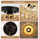  LED Rattan Deckenlampe aus Rattan/Metall Boho Pendelleuchte