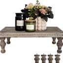 MAONAME Wood Display Risers Decorative tray, Farmhouse Pedestal Stand for Display Home Decor, Vintage Brown Beaded Wooden Tray for Kitchen Counter, Short and Tall Footed