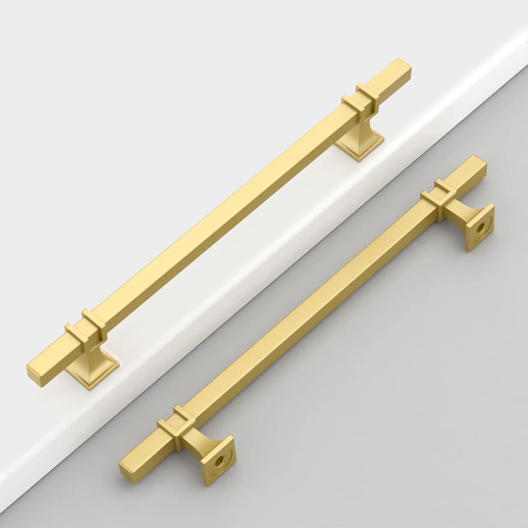 10 Pack 7 Inch(177mm) Gold Kitchen Cabinet Handles Brushed Brass Cabinet Pulls Drawer Hardware for Cupboard Dresser Handles Bathroom