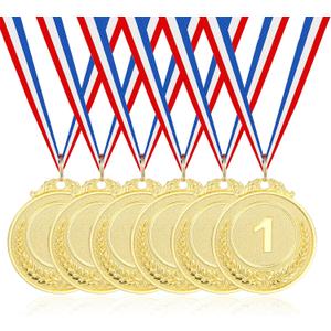6 Pcs Gold Medals for Awards Adults, 1st Place Metal Award Medals Style Participation Winner Awards for Sports, Party, Tournaments, Prizes, Competitions, 2 Inches