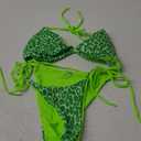 Pool Party Glitter Bikini, Neon Strap, Padded 2Pc Swimsuit Boudoir Shoot (Large, Green Leopard)