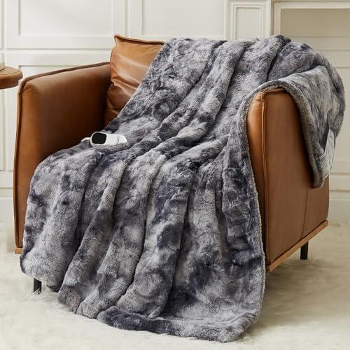 Homemate Electric Heated Blanket Twin Size - 62"x84" Heating Blanket Twin Size 1/2/4/6/8 Hours Auto-Off 10 Heat Level Over-Heat Protection Luxury Faux Fur Sherpa ETL Certification