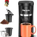 Small Single Serve Coffee Maker, Fast Brew One Cup Coffee Machine for K Cup and Grounds, 6 to 12 oz. Brew Sizes, Capsule Coffee Machine with Descaling Reminder and Viewing Tank, Black (9.45 Inches)