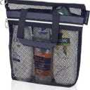 Mesh Shower Bag 10.2x9.9'' Quick-Dry Caddy with Zipper & 2 Pockets. Portable Toiletry Tote for Bathroom, Gym, Travel, Camp, Beach, for Sunscreen, Dorm & College Essentials (Black) (Small)