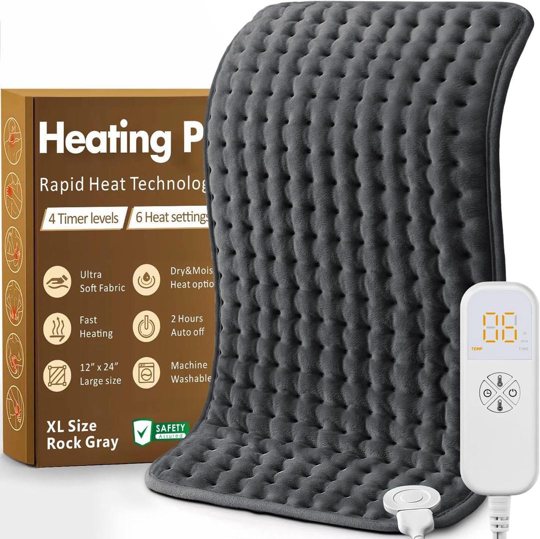 Heating Pad for Back, Neck, Shoulder Pain & Cramps Relief, Electric Heating Pad with 6 Heat Settings, Auto-Off, Moist Dry Heat Options, Fathers Day for Dad Husband, Mens Gifts for Dad Husband Him (12"x24")
