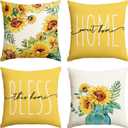 AVOIN colorlife Home Sweet Home Sunflower Yellow Throw Pillow Covers, 16x16 Inch Summer Seasonal Decorations Set of 4