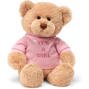 GUND Its a Girl T-Shirt Teddy Bear Stuffed Animal Plush in Pink, 12 , Tan