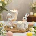 2 Pcs Easter Bunny Candle Holders Decorations Rustic Resin Easter Bunny Candlestick Holders centerpieces Decor for Fireplace Mantle Dining Table Holiday Office Home Gifts