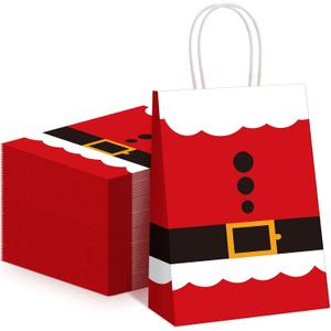 Cholemy 50 Pieces Christmas Gift Bags Snowflake Red and White Kraft Paper Bags with Handles for Winter Xmas Party Favor Goody, 5.91 x 3.15 x 8.27 Inches(Santa Claus)