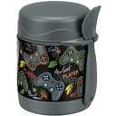 Pawtong 10oz Soup Thermo for Hot Food Kids Insulated Food Jar, Thermo Hot Food Lunch Container, Width Mouth Stainless Steel Lunch Box for Kids with Spoon (Black-Gamepad)