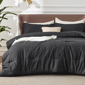 Bedsure Queen Comforter Set - Black Soft Bedding for All Seasons, Cationic Dyed Bed Set, 3 Pieces, 1 Queen Size Comforter (90"x90") and 2 Pillow Shams (20"x26"+2")